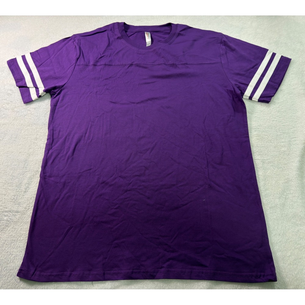 Royal Avalon Sport Mens Purple Football Jersey Style‎ T-Shirt Striped Sleeve L